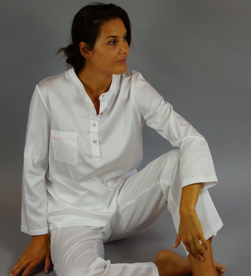 Pyjama Femme Lavina Satin Coton Blanc