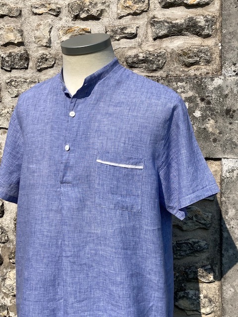 Umberto:silvio Pyjashort haut Lin faux uni bleu 7:24 Pyjashort lin chemise