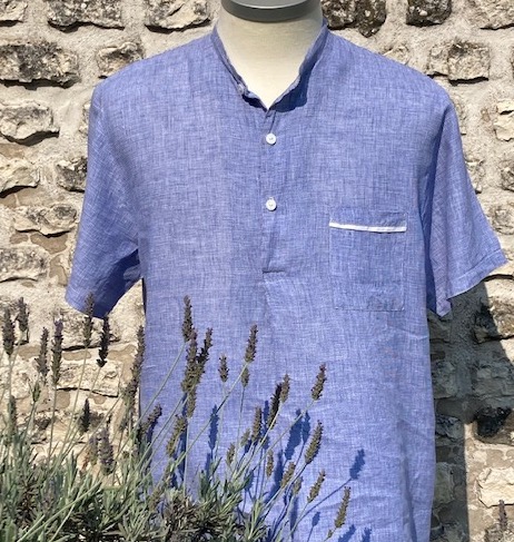 Umberto:silvio Pyjashort lin faux uni bleu carrée 7:24 Pyjashort lin