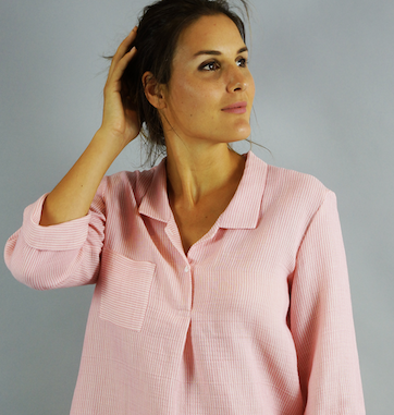 Iris pyj gaze rose ligné carré 11:24 Pyjama femme gaze rose