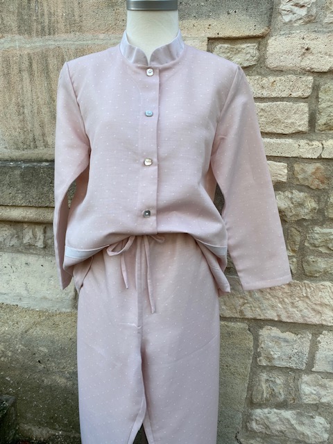 Sophie Pyj Gaze rose pois Pant 11:25 Pyjama femme en gaze de coton col droit