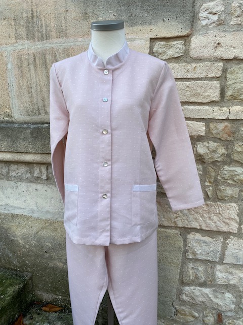Sophie Pyj Gaze rose pois entière 11:25 Pyjama femme col officier