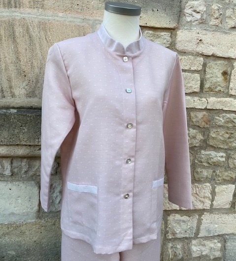 Sophie Pyj gaze rose pois buste 11:25 Pyjama avec col officier en gaze